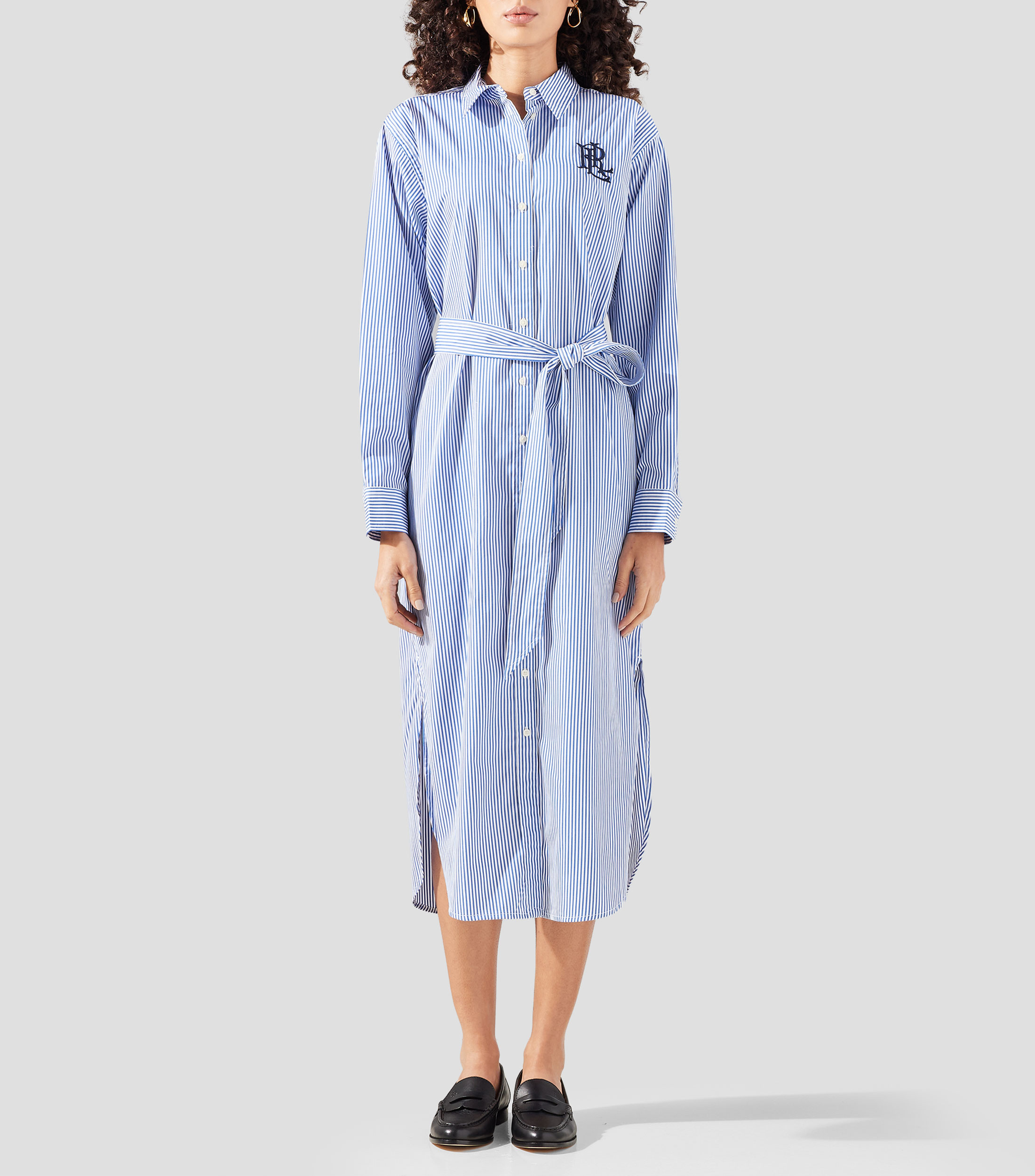 Vestido largo manga larga con rayas Mujer